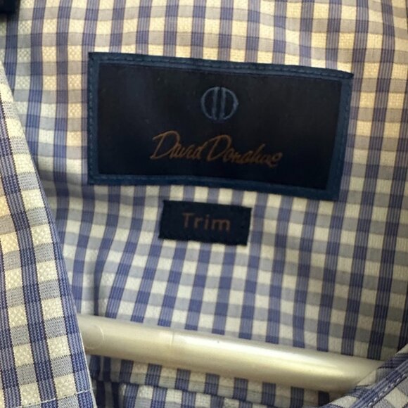David‎ Donahue Dress Shirt Mens Blue White Checkered Button Up Shirt 17.5 32/33 - Picture 7 of 8